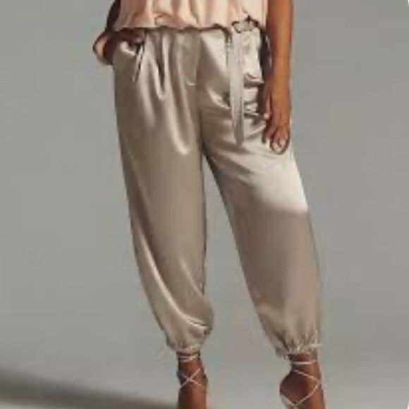 Maeve by Anthropologie Champagne Satin Jogger Pants - Picture 3 of 13